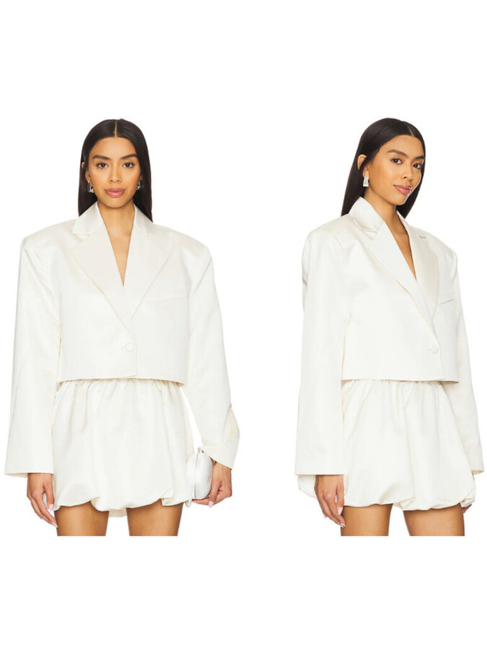WeWoreWhat Cropped Satin Blazer Ivory Size XS MSRP $168